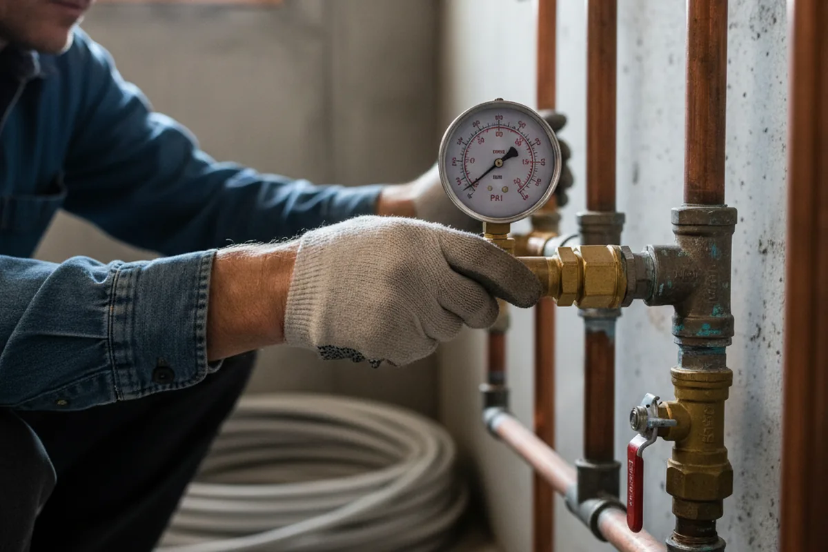Pressure testing a repaired line during Water Line Repair in Jenners